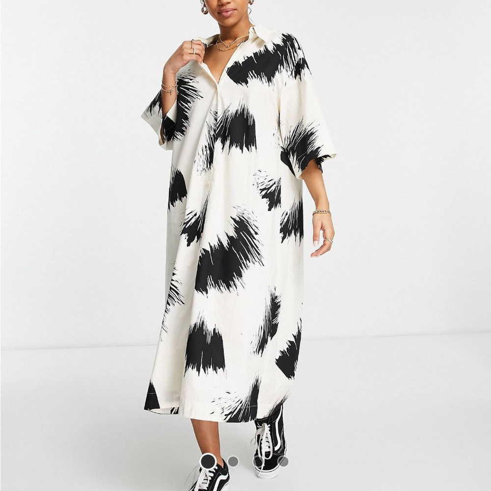 Midi Shirt Dress. Paint brush print.